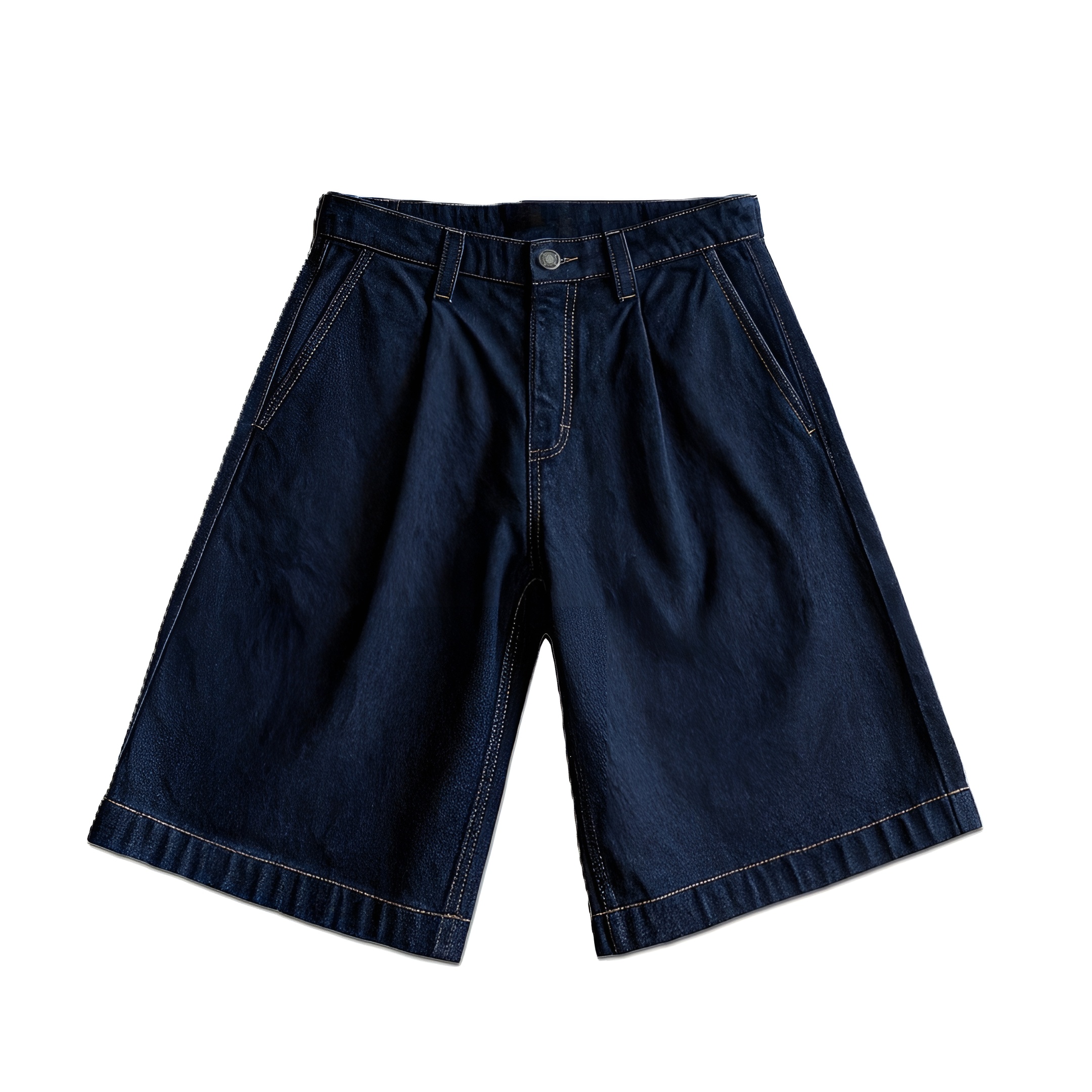 Baggy Wide Fit Pleated Design Denim Shorts