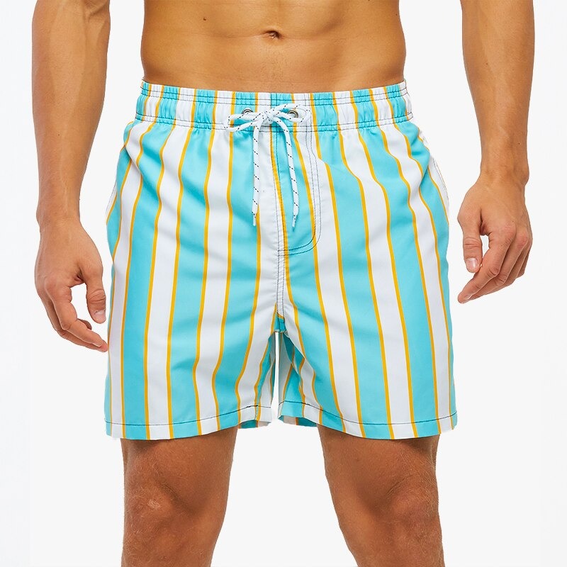 Men's Blue Stripe Quick Dry Swim Shorts-Waves And Trunks