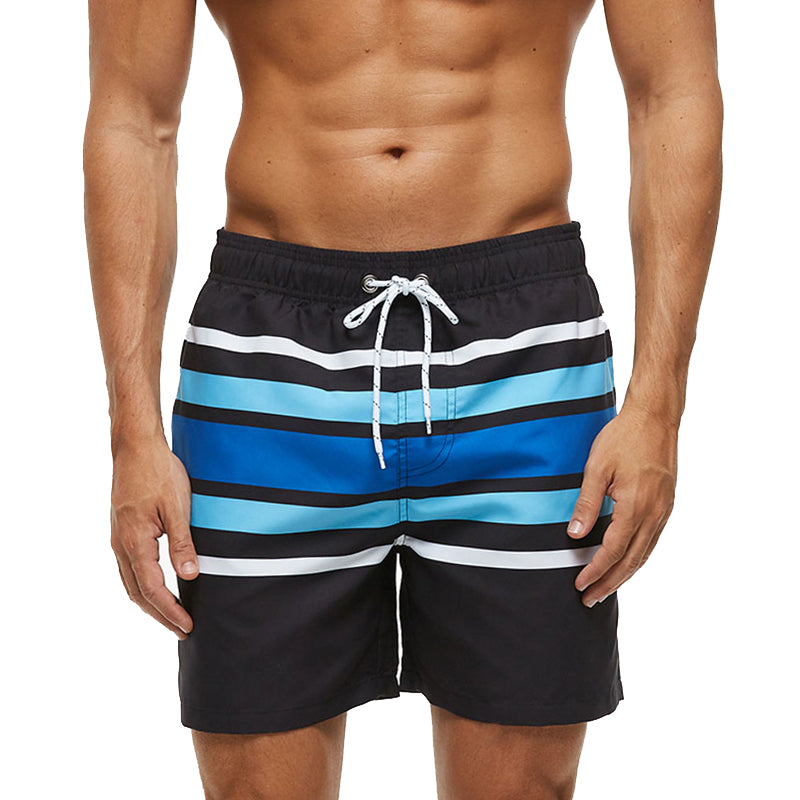 Blue and White Stripe Swim Shorts-Waves And Trunks