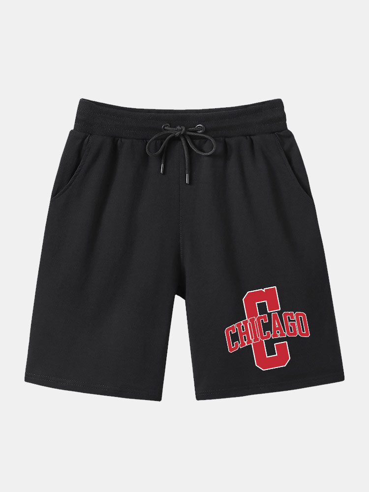 Chicago Printed With Drawstring Mid Length Shorts-Waves And Trunks