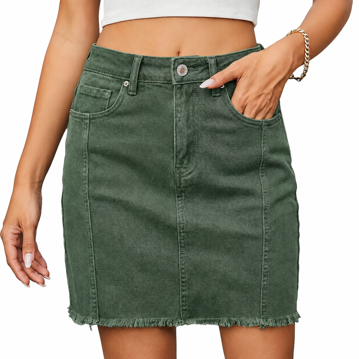 Casual Denim High Stretch Skirt With Zip For Women