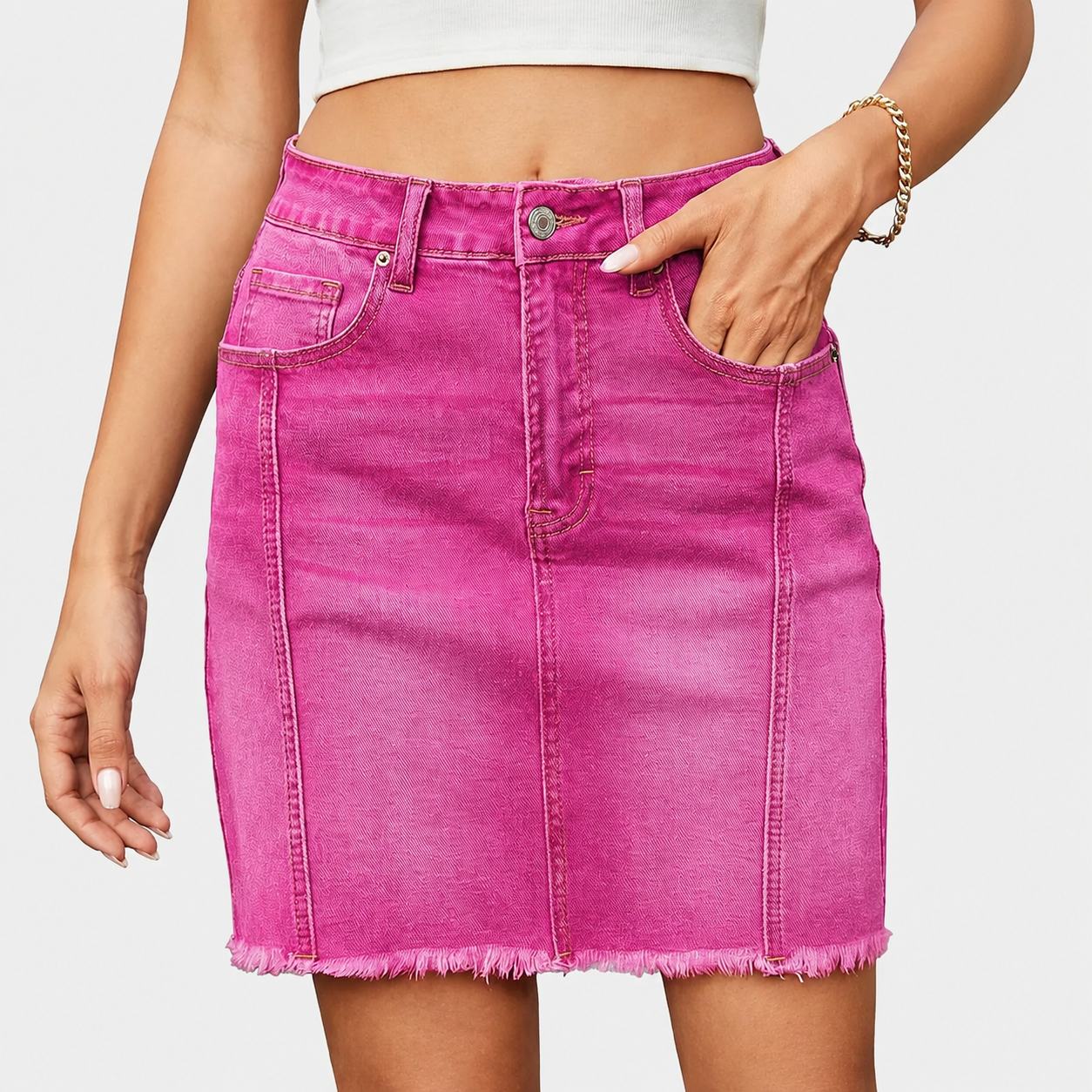 Casual Denim High Stretch Skirt With Zip For Women