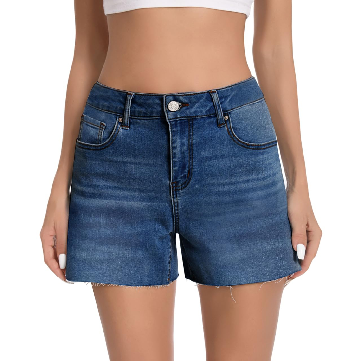 Casual Mid Rise Ripped Denim Shorts For Women