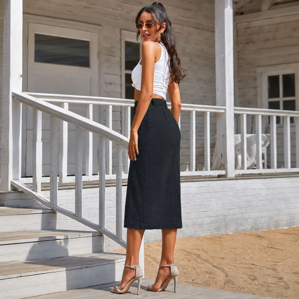 Casual Fitted Fashion Split Skirt With Buttons For Women