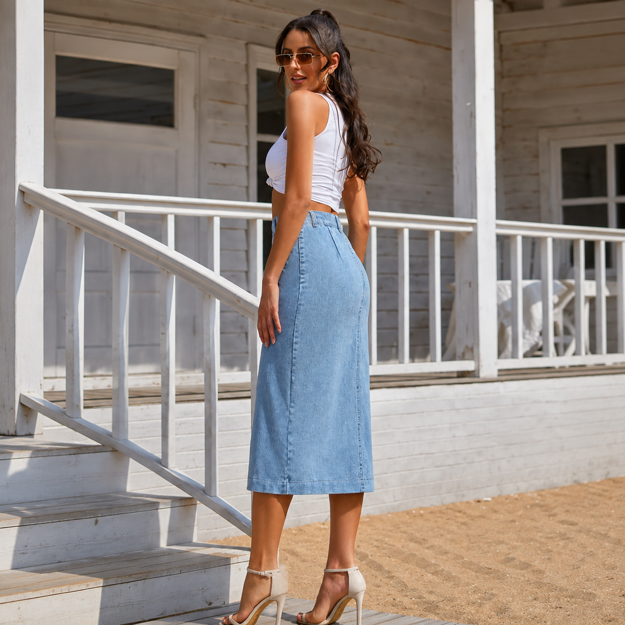 Casual Fitted Fashion Split Skirt With Buttons For Women
