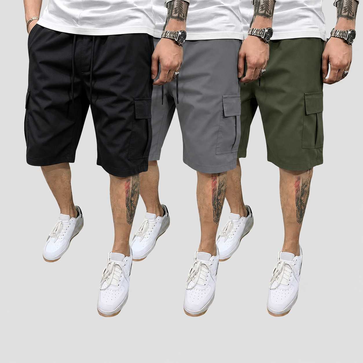Pack Of 3 Drawstring Color Block Cargo Shorts With Pockets For Men