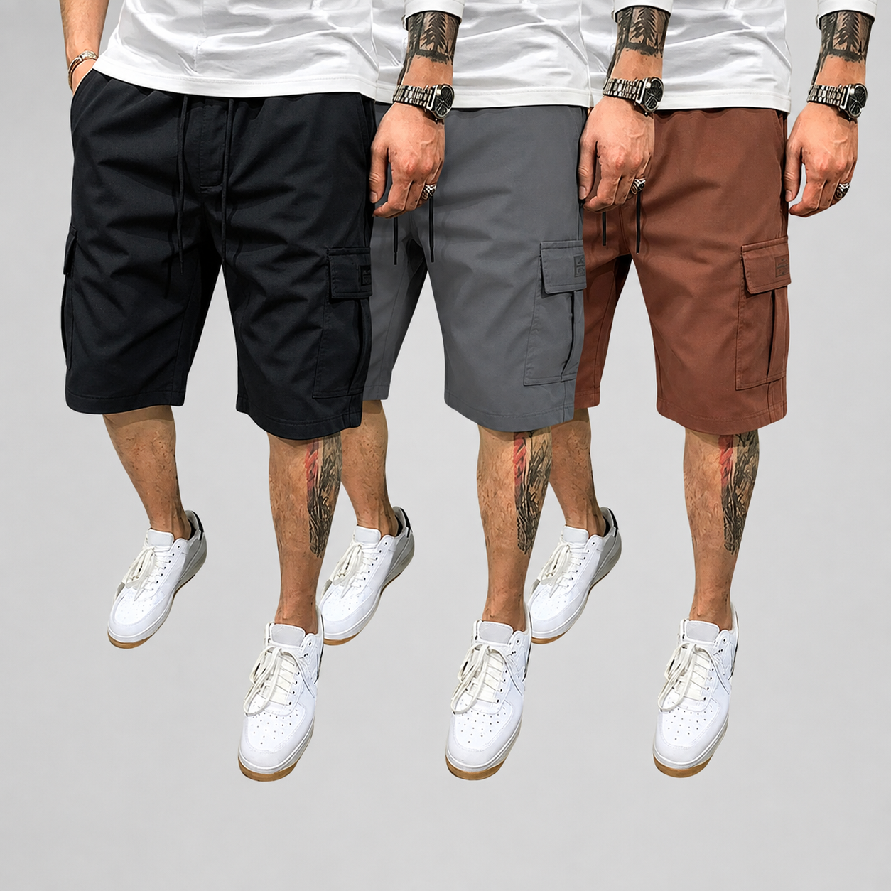 Pack Of 3 Drawstring Color Block Cargo Shorts With Pockets For Men