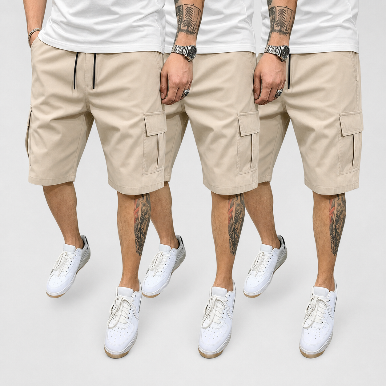 Pack Of 3 Drawstring Color Block Cargo Shorts With Pockets For Men