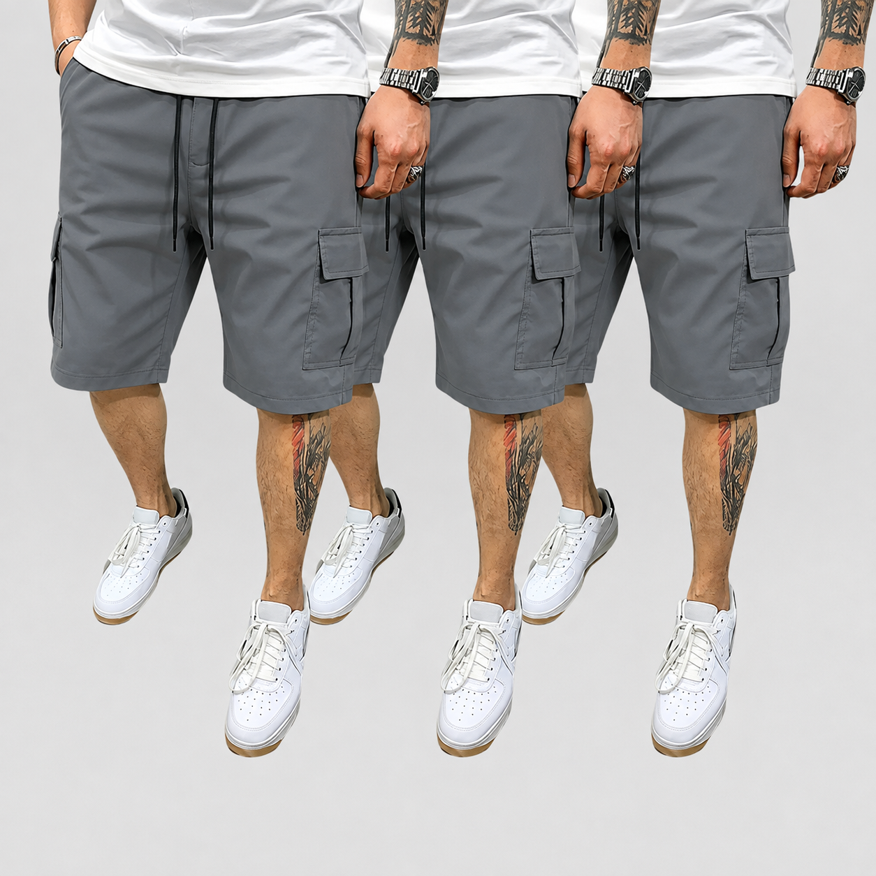 Pack Of 3 Drawstring Color Block Cargo Shorts With Pockets For Men