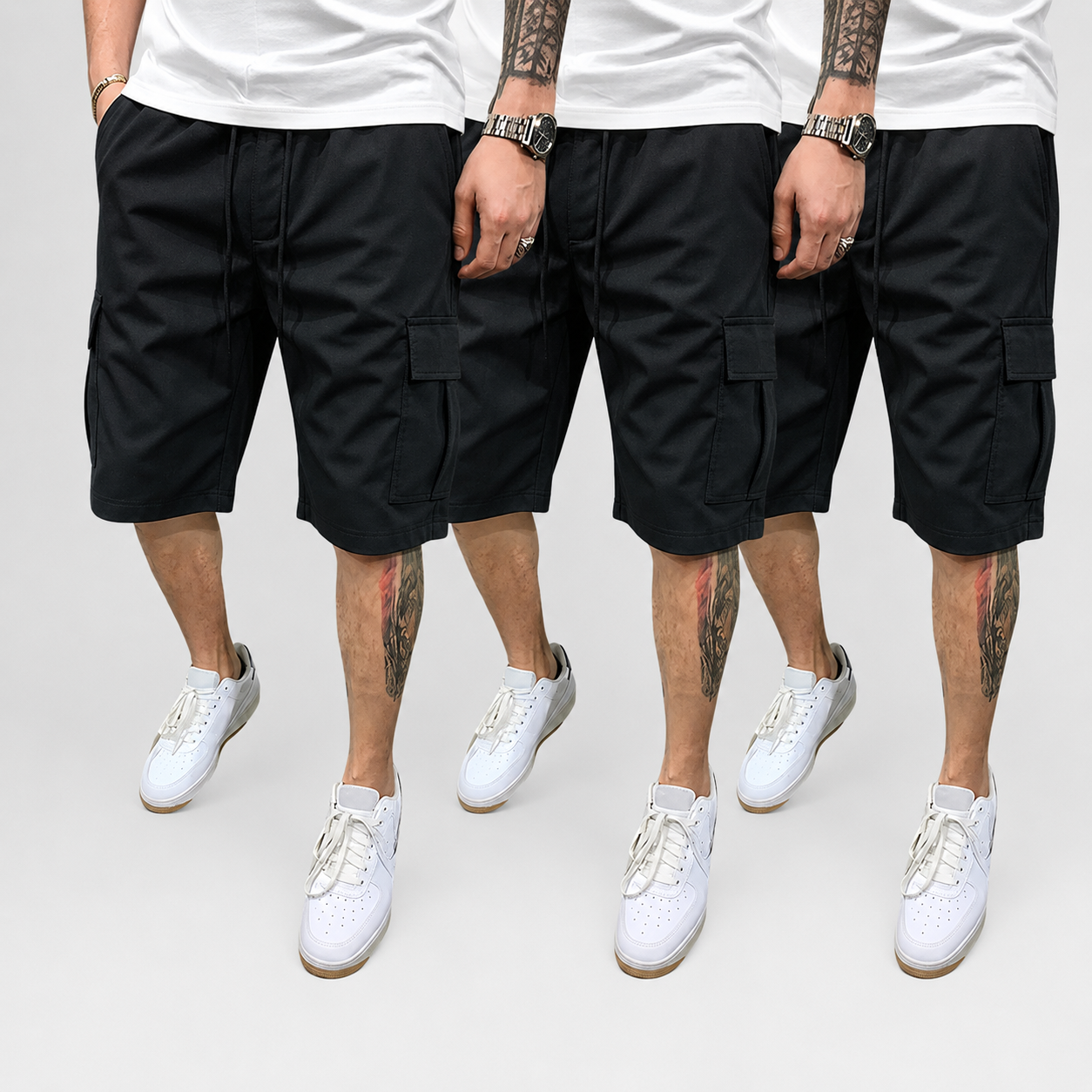 Pack Of 3 Drawstring Color Block Cargo Shorts With Pockets For Men