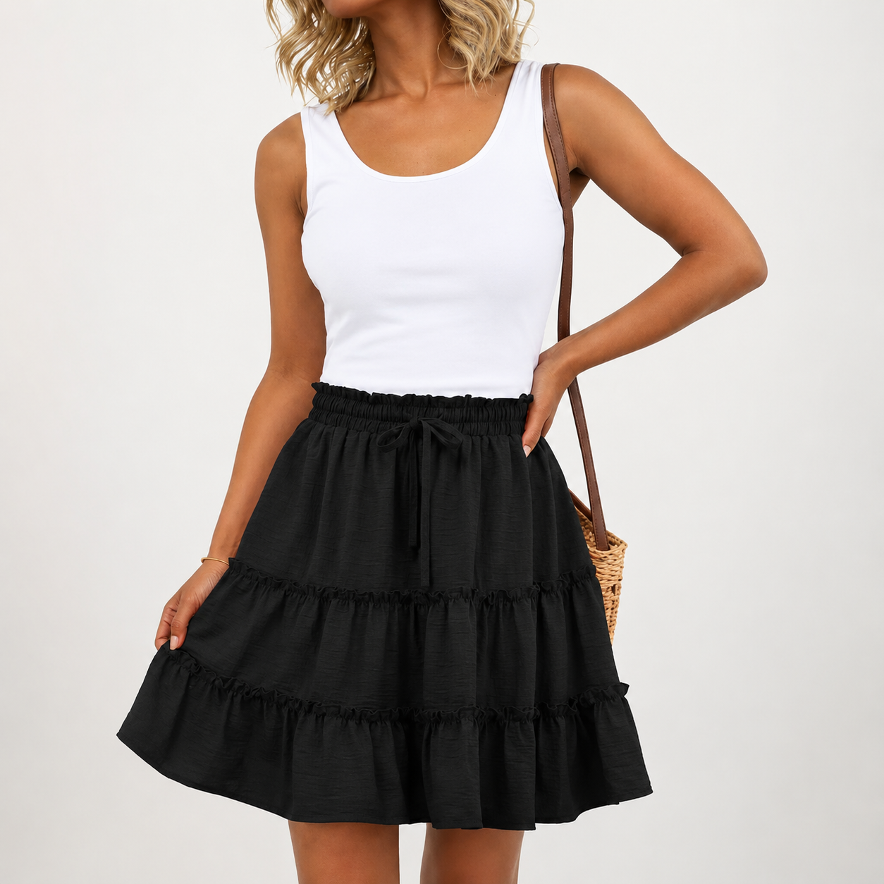 Casual Boho Floral Ruffle Tiered Skirt For Women