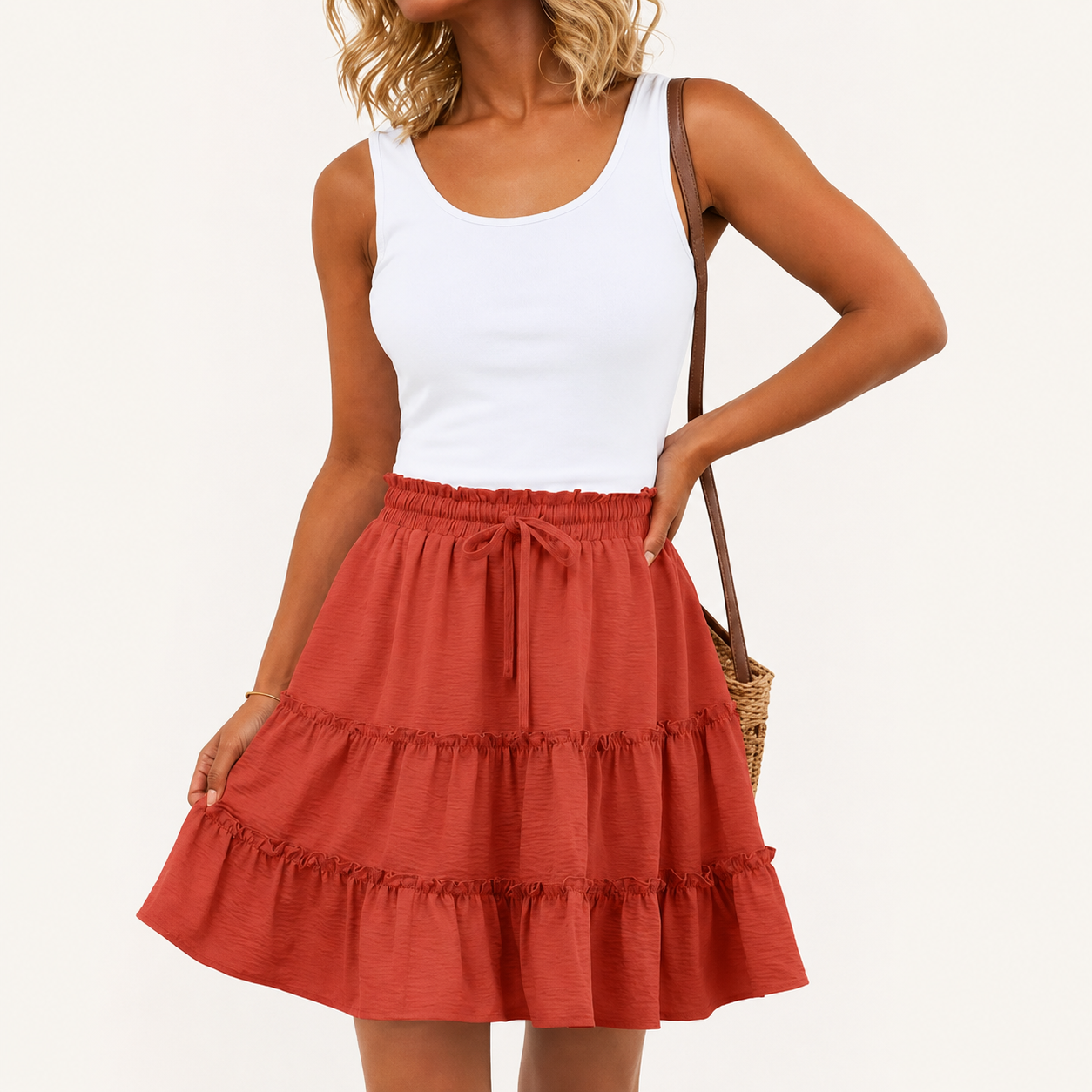 Casual Boho Floral Ruffle Tiered Skirt For Women