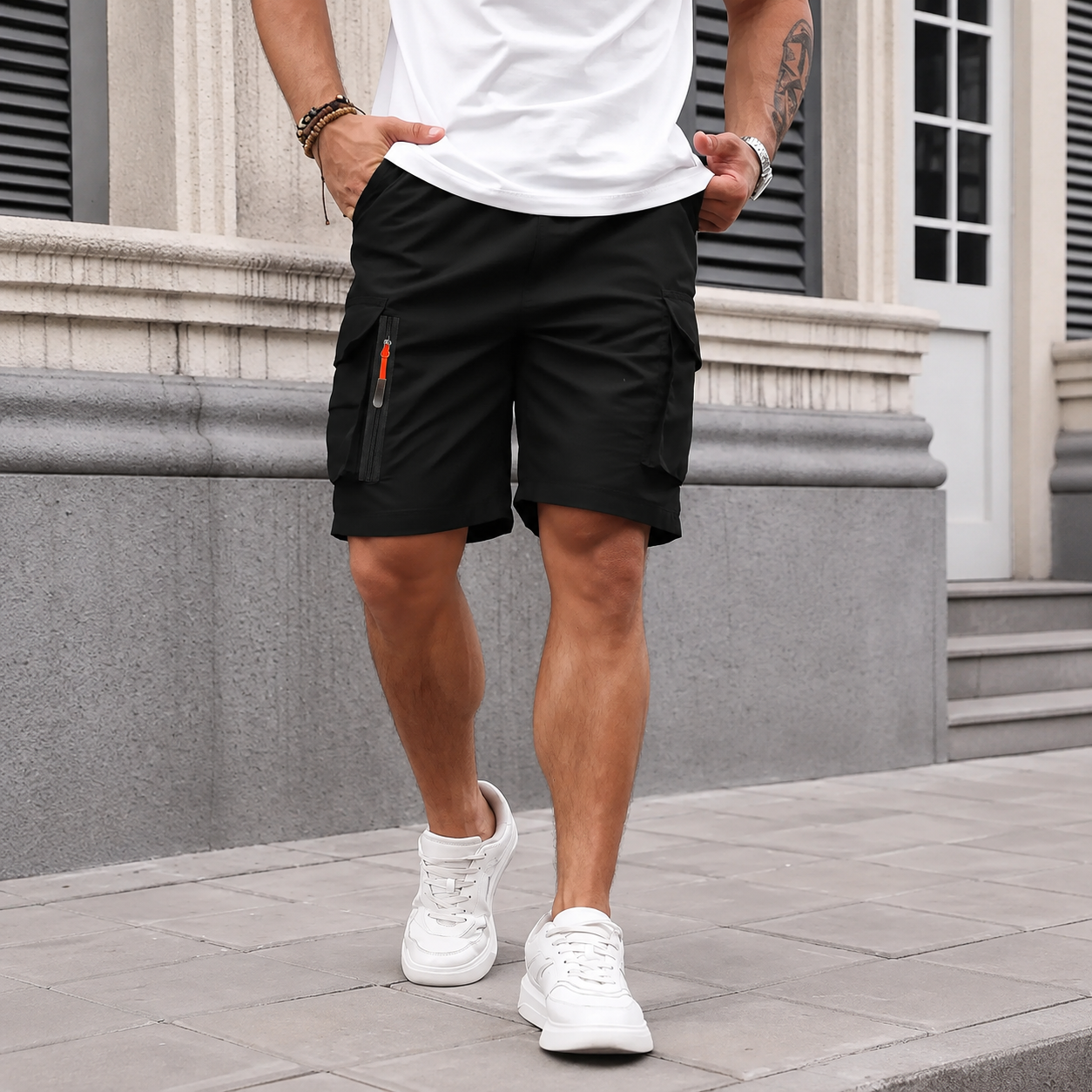 Pack Of 3 Loose Fit Cargo Shorts With Zipper Pockets For Men