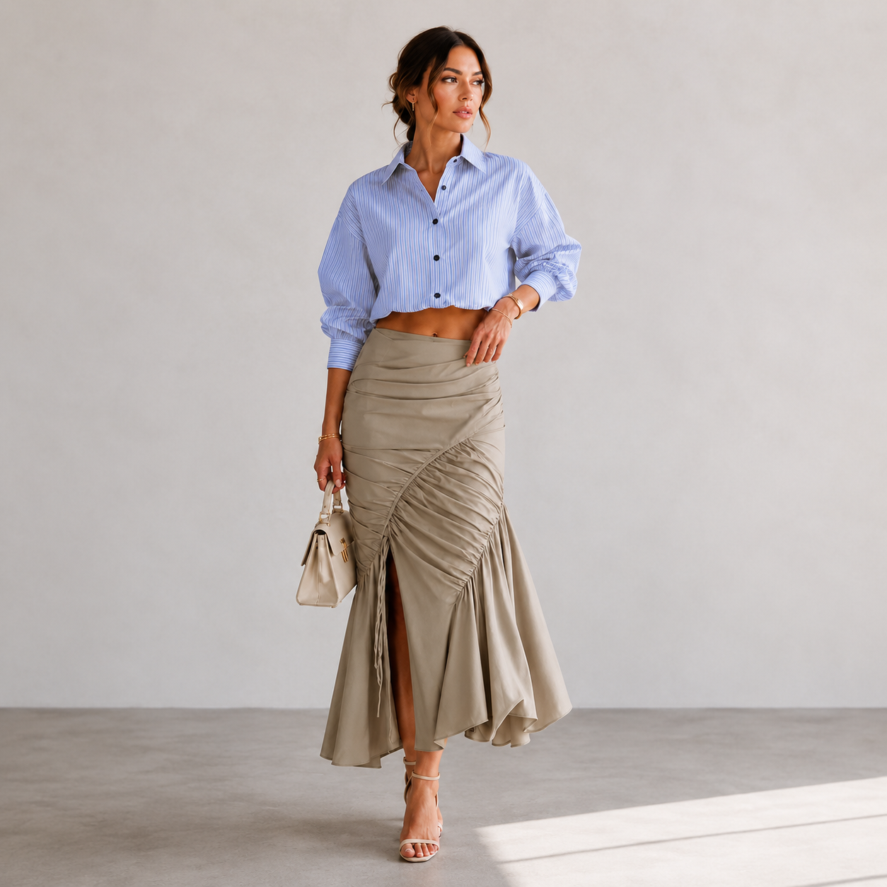 Mermaid Style Fitted Pleated Skirt With Zipper For Women