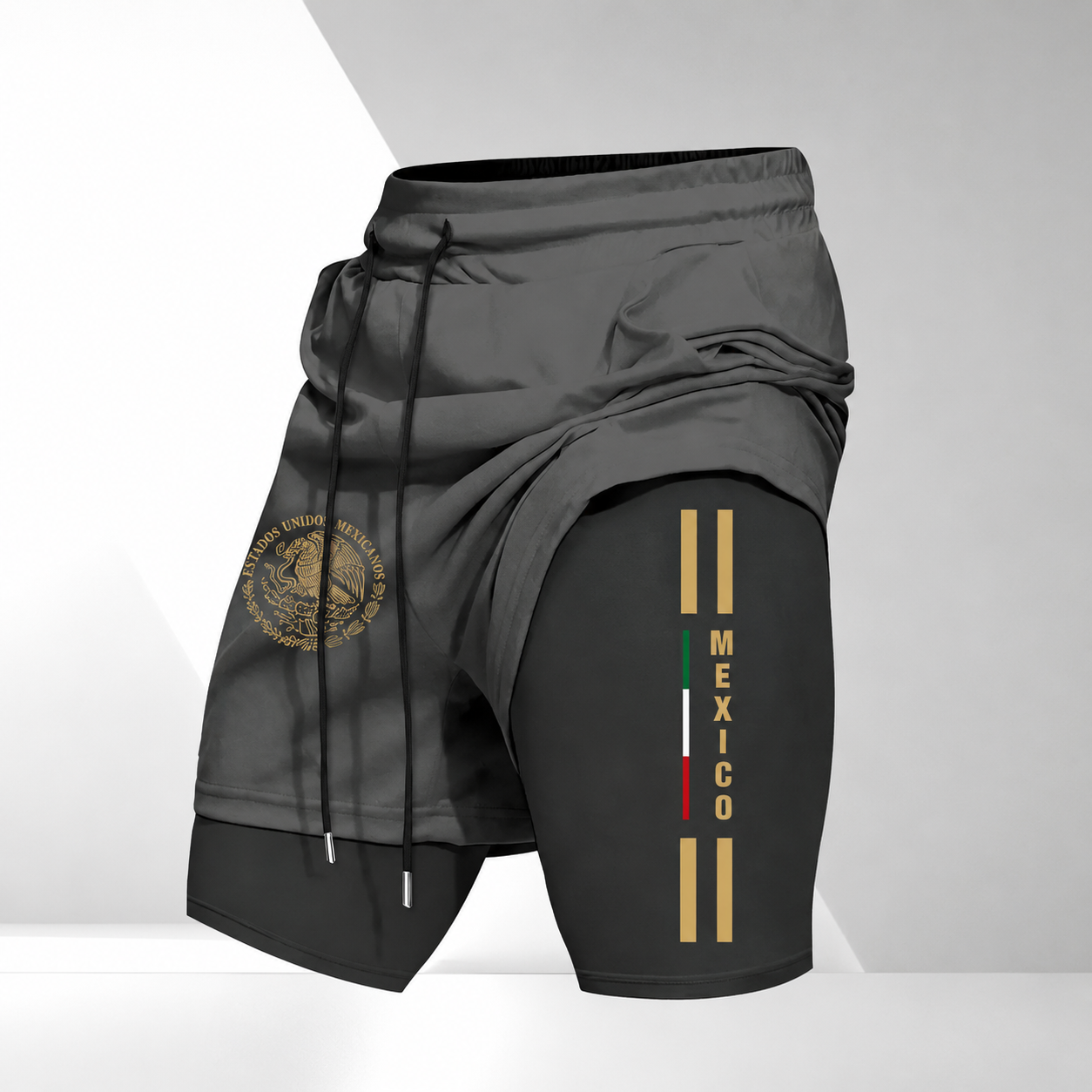 Mexican Emblem Print Drawstring Casual Sport Shorts For Men