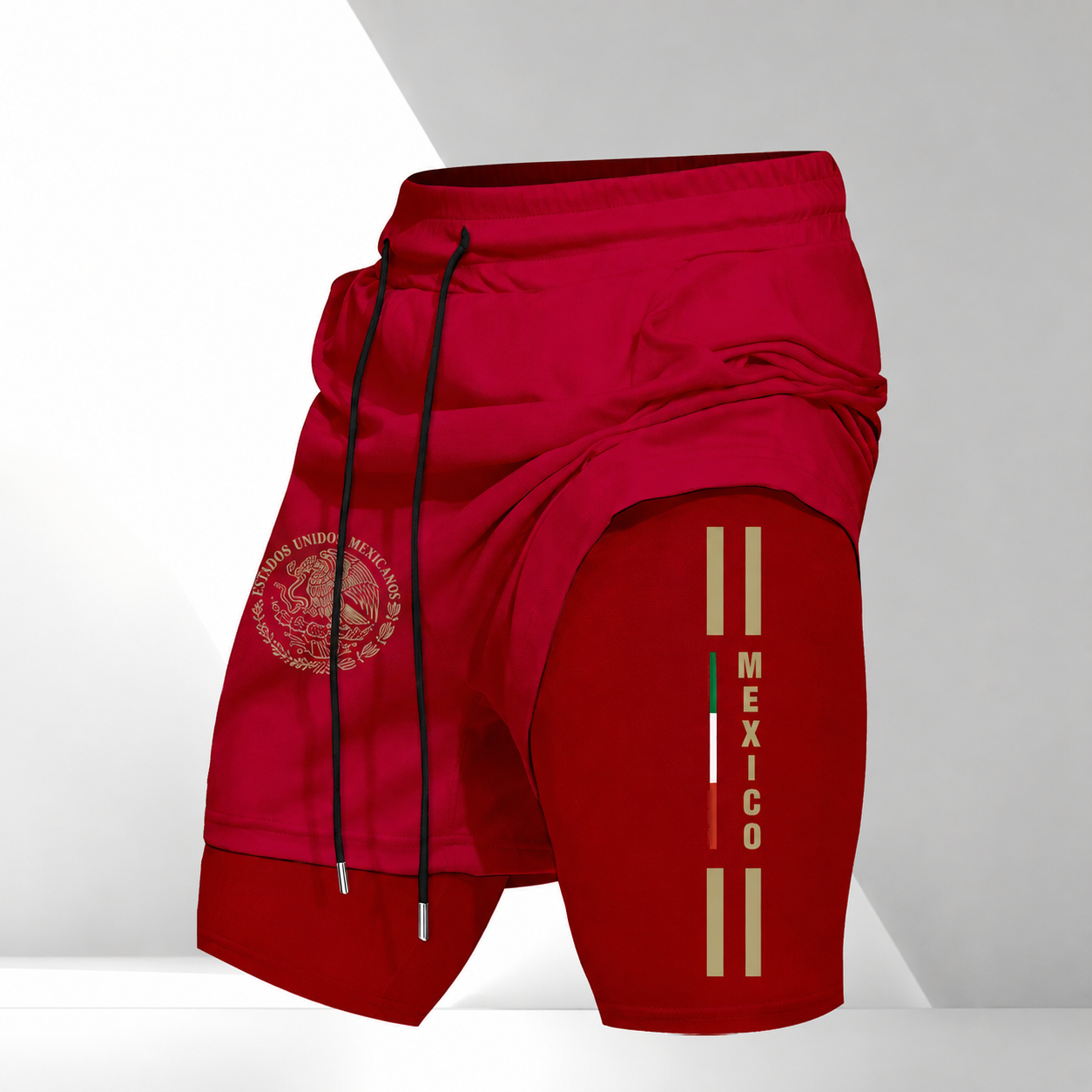 Mexican Emblem Print Drawstring Casual Sport Shorts For Men