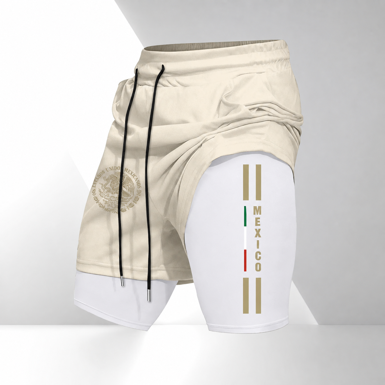 Mexican Emblem Print Drawstring Casual Sport Shorts For Men