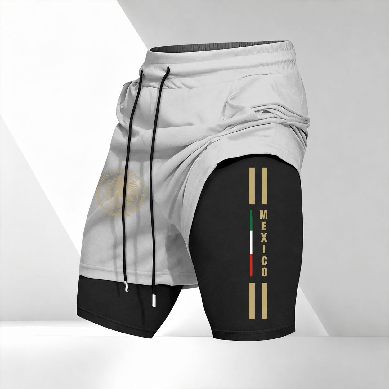 Mexican Emblem Print Drawstring Casual Sport Shorts For Men