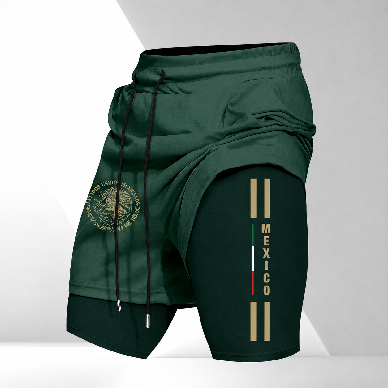 Mexican Emblem Print Drawstring Casual Sport Shorts For Men