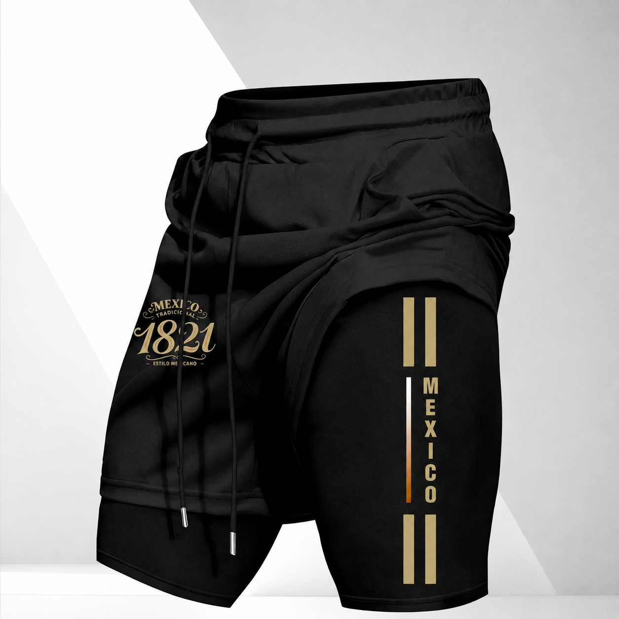Mexican Emblem Print Drawstring Casual Sport Shorts For Men