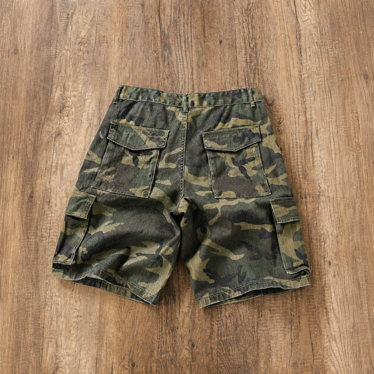 Camouflage Washed Cargo Shorts With Multiple Pockets For Men