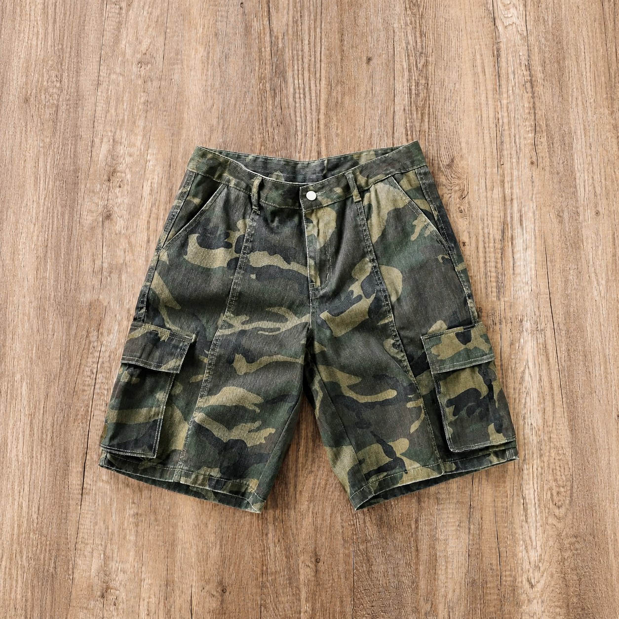 Camouflage Washed Cargo Shorts With Multiple Pockets For Men