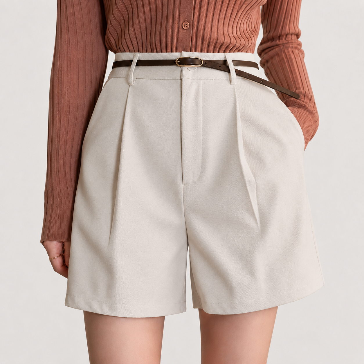 Casual Straight Length Shorts With Pockets For Women
