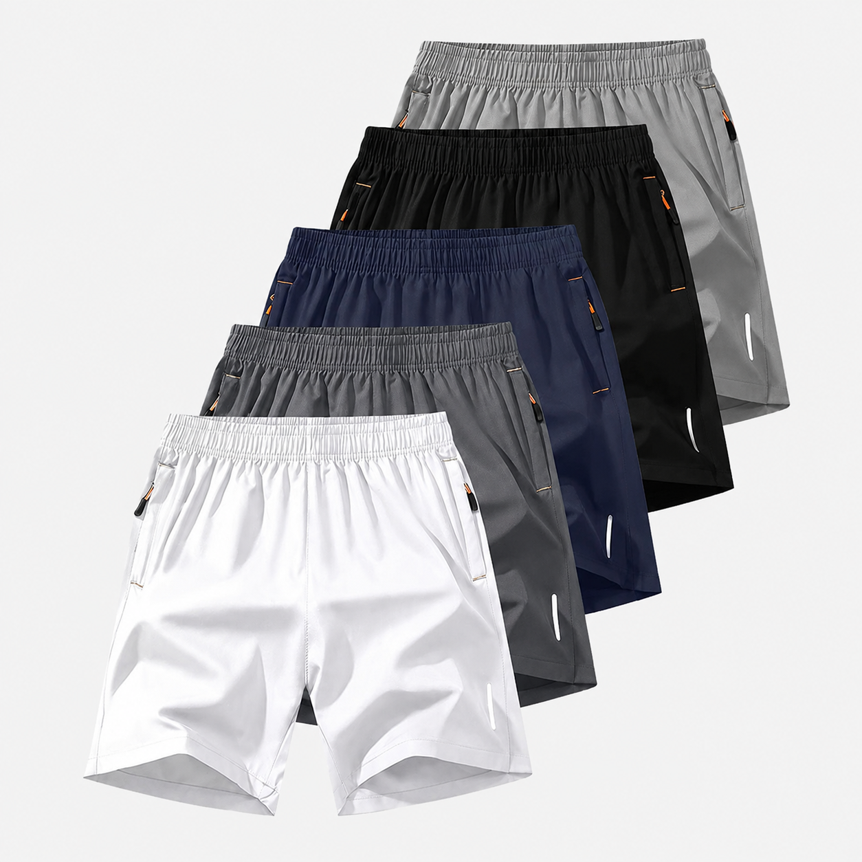Pack Of 5 Casual Summer Shorts With Zipper Pockets For Men