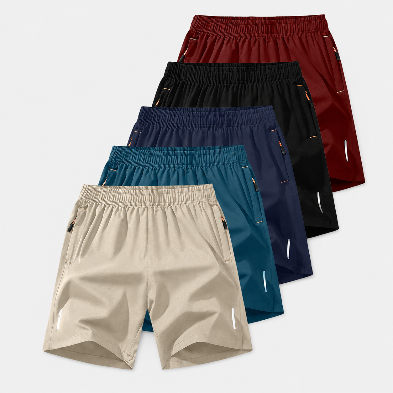 Pack Of 5 Casual Summer Shorts With Zipper Pockets For Men