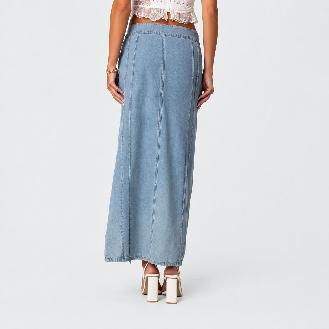 Ruffle Denim Slitted Skirt For Women