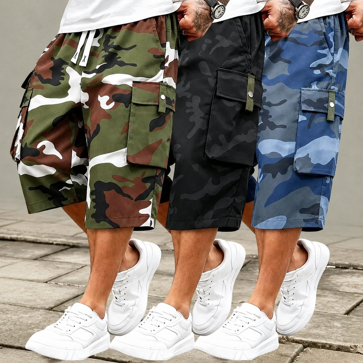 Pack Of 3 Camouflage Patterned Drawstring Shorts For Women