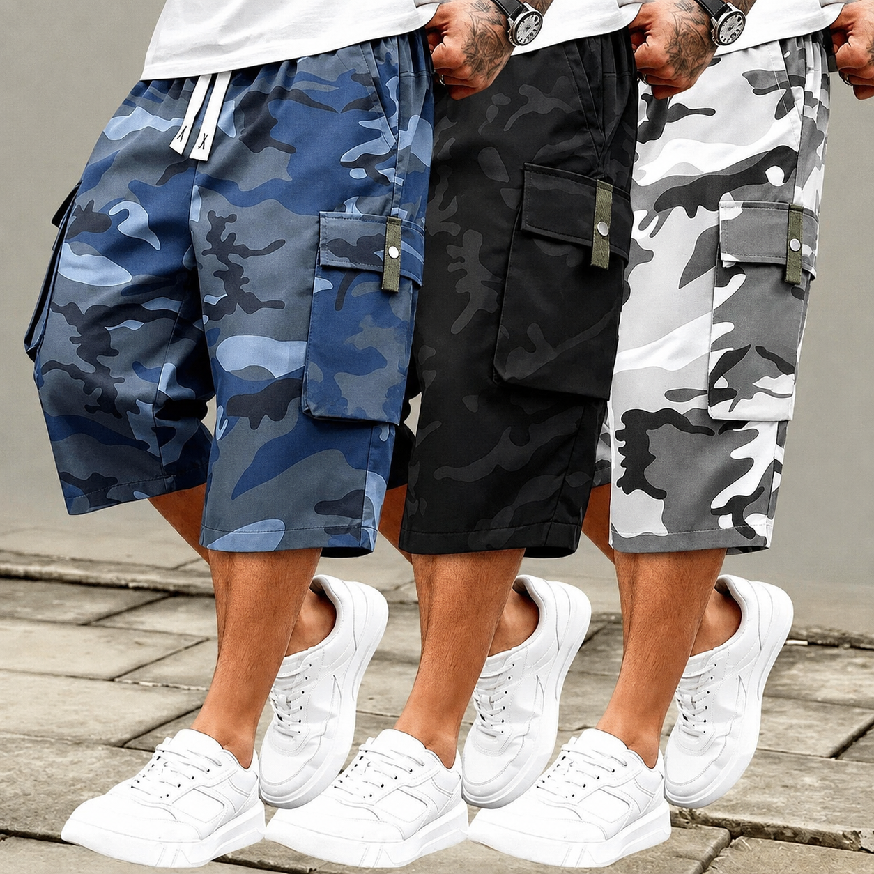 Pack Of 3 Camouflage Patterned Drawstring Shorts For Women