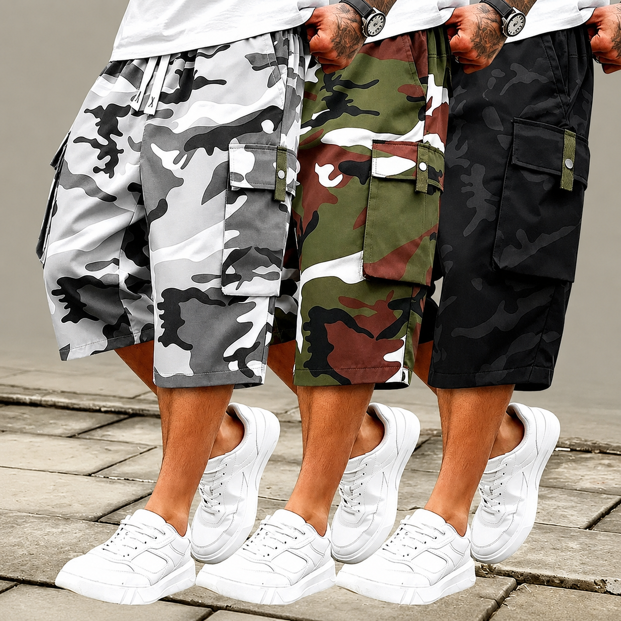 Pack Of 3 Camouflage Patterned Drawstring Shorts For Women