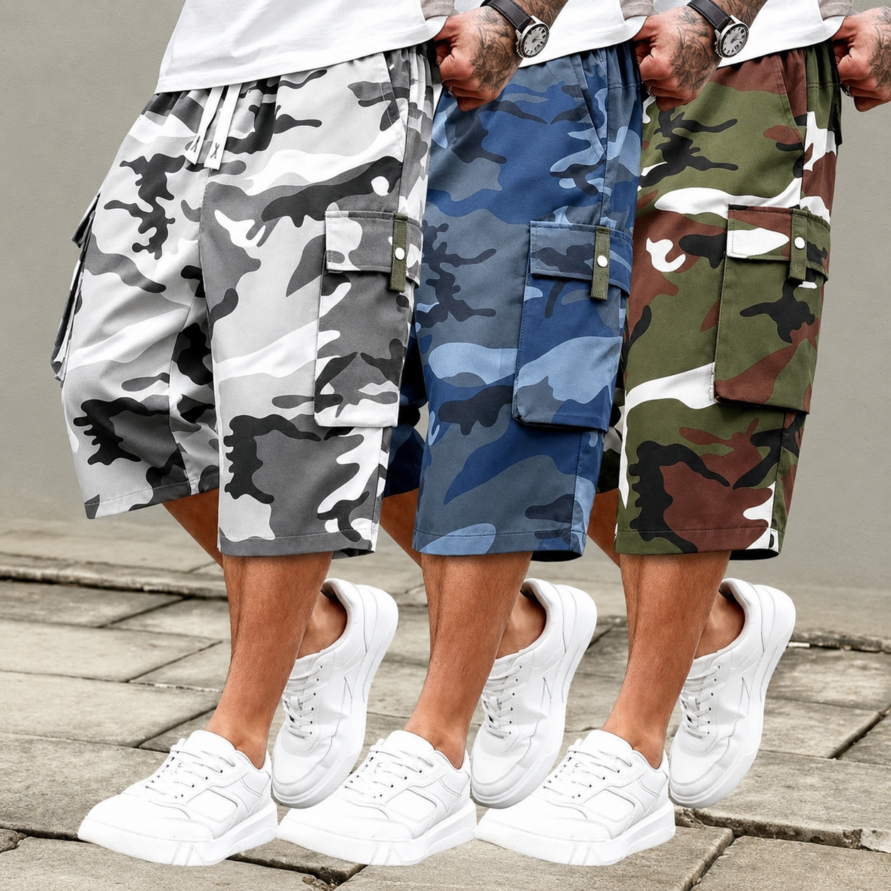 Pack Of 3 Camouflage Patterned Drawstring Shorts For Women