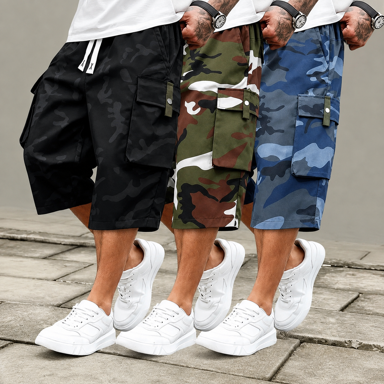 Pack Of 3 Camouflage Patterned Drawstring Shorts For Women
