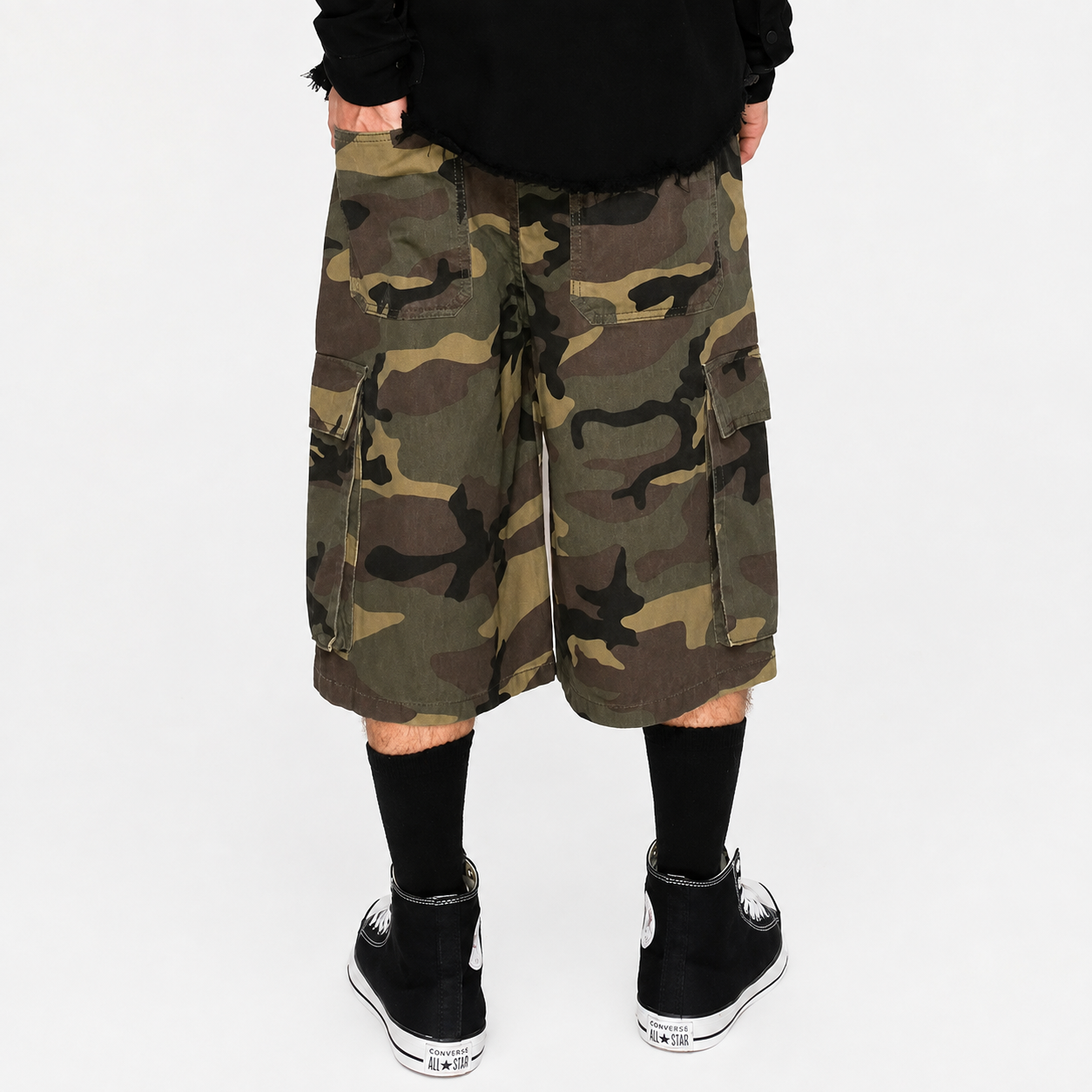 Loose Fit Multi Pocket Camouflage Cargo Shorts for Men