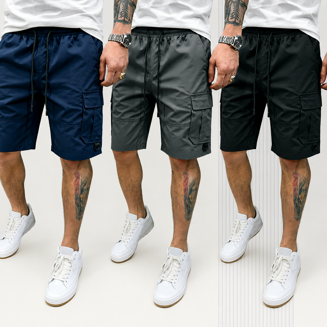 Pack of 3 Multi Pocket Drawstring Casual Cargo Shorts for Men