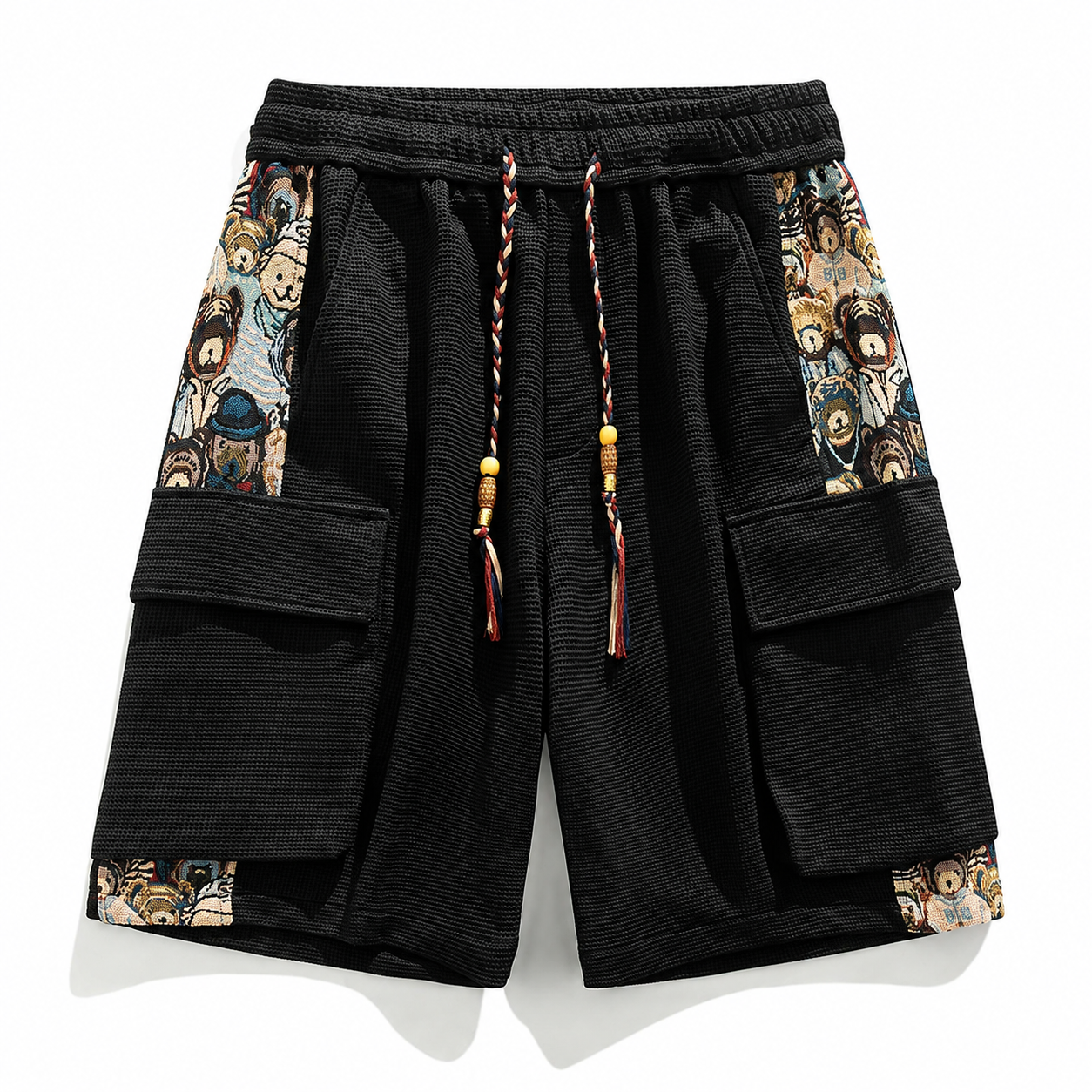 Cartoon Graphic Multi Pocket Drawstring Cargo Shorts for Men
