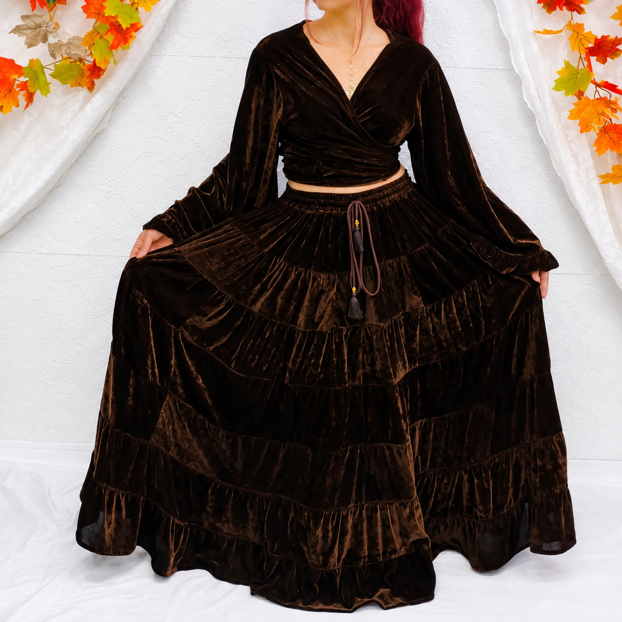 Casual Bohemian Velvet Flowy Maxi Skirt For Women