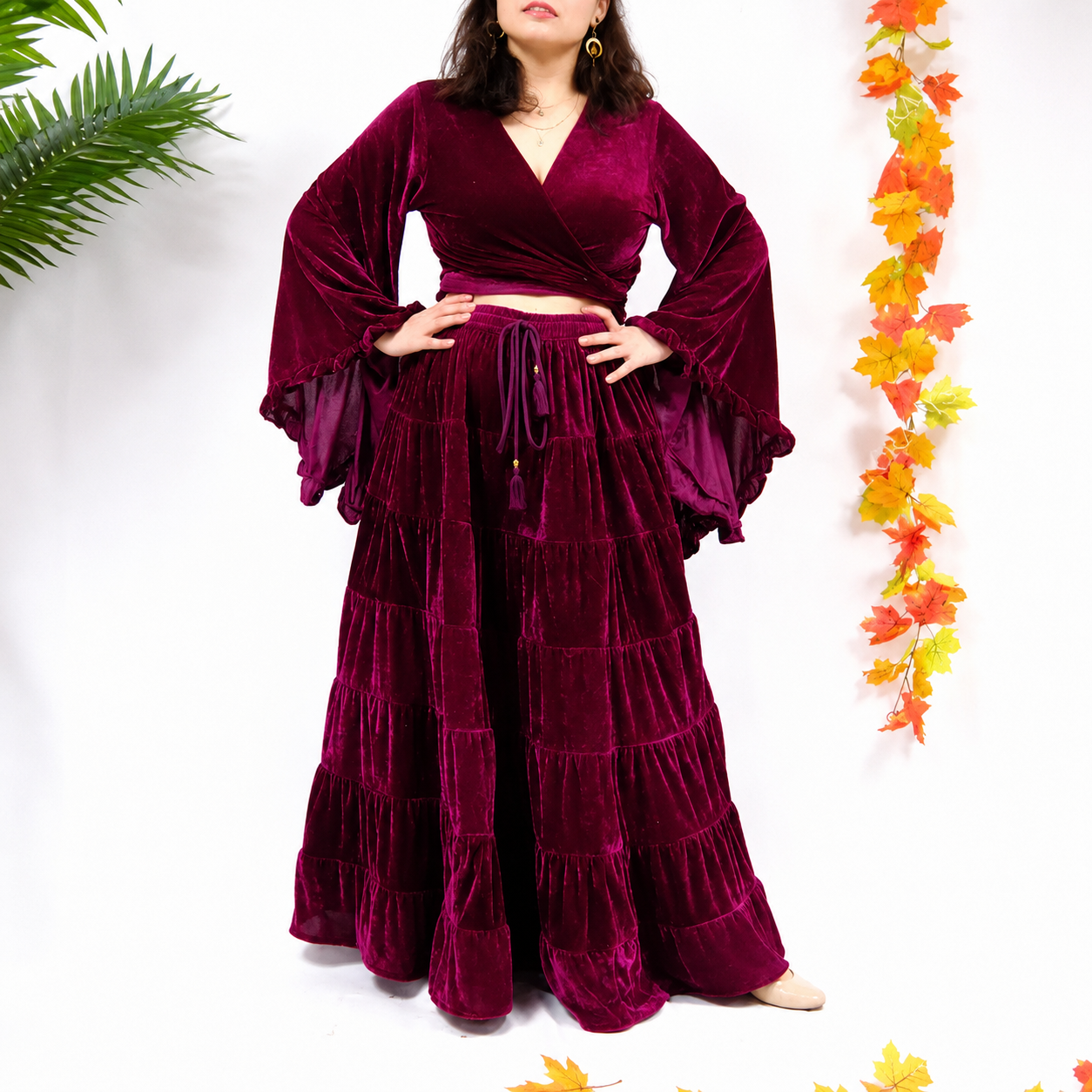 Casual Bohemian Velvet Flowy Maxi Skirt For Women