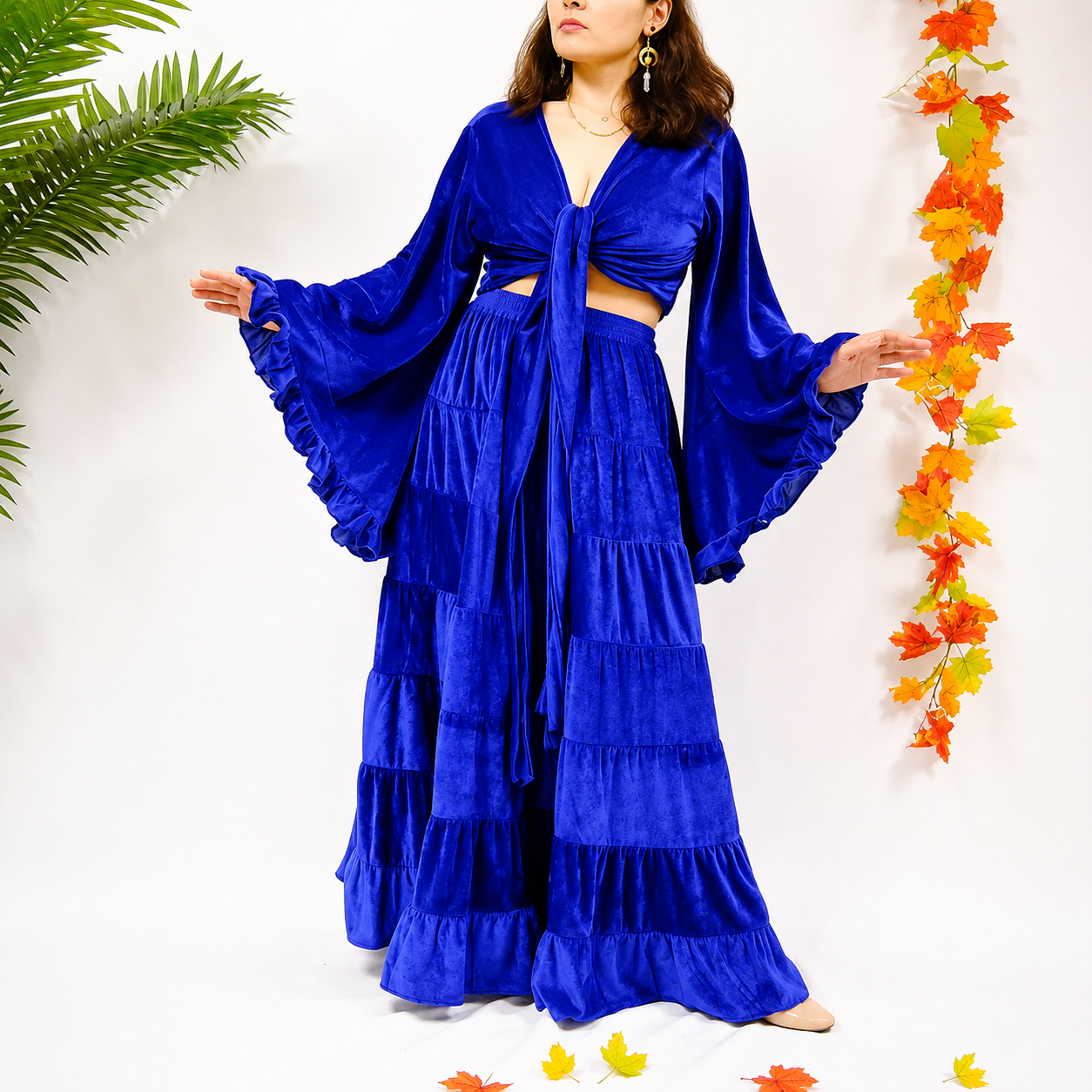 Casual Bohemian Velvet Flowy Maxi Skirt For Women