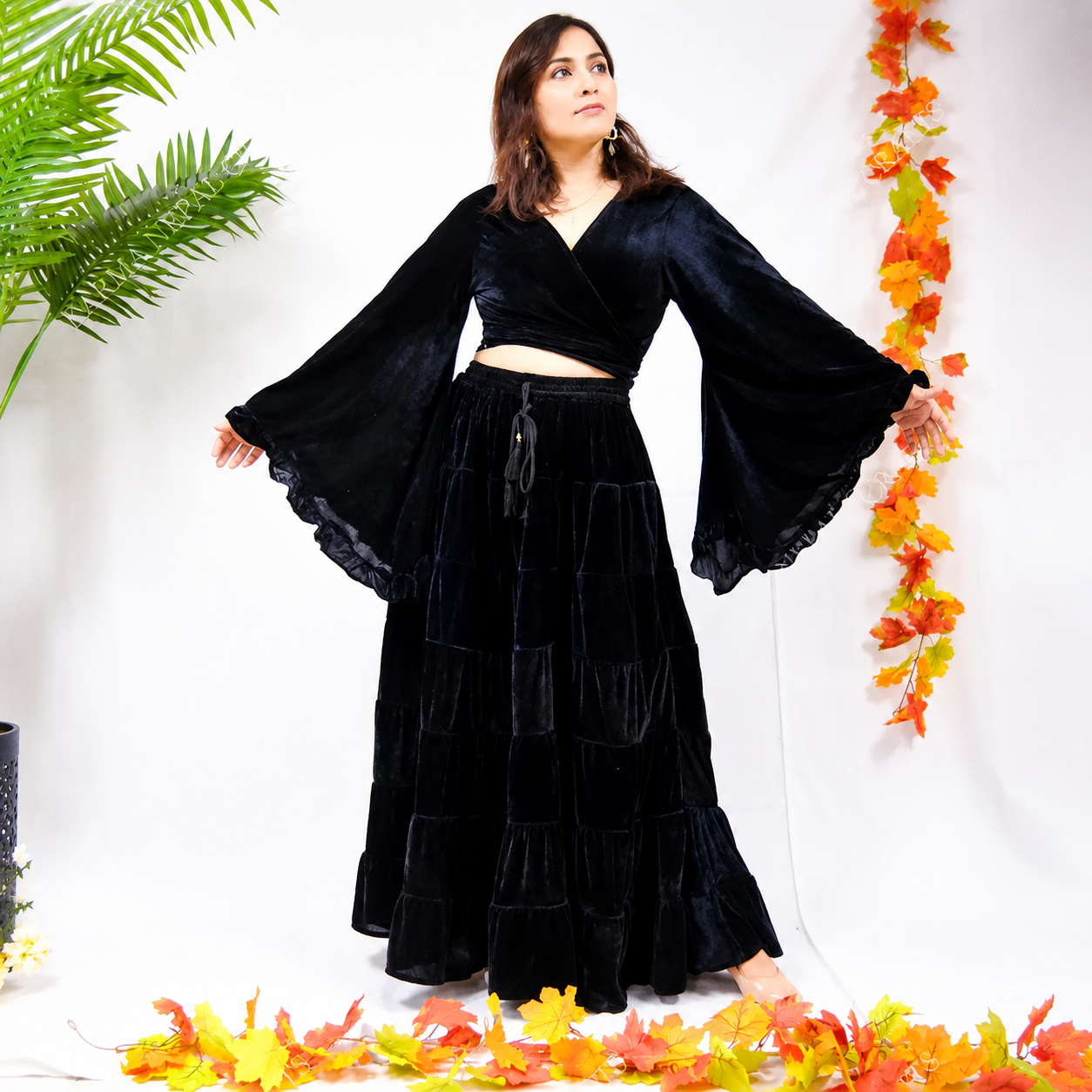 Casual Bohemian Velvet Flowy Maxi Skirt For Women