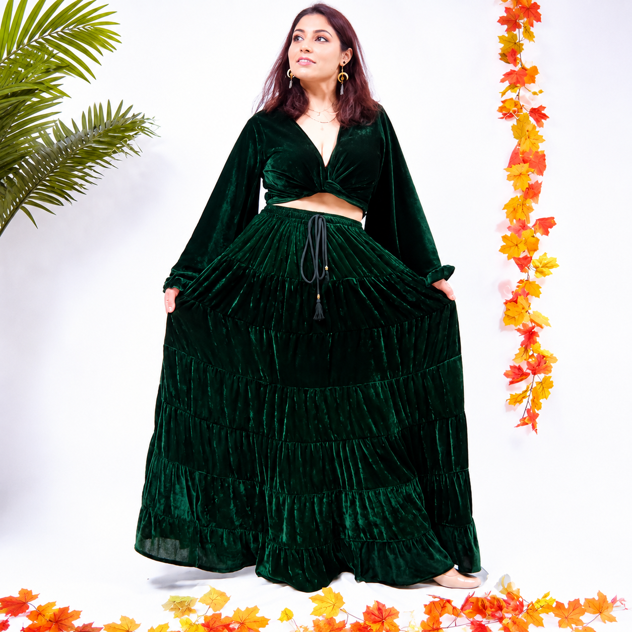 Casual Bohemian Velvet Flowy Maxi Skirt For Women
