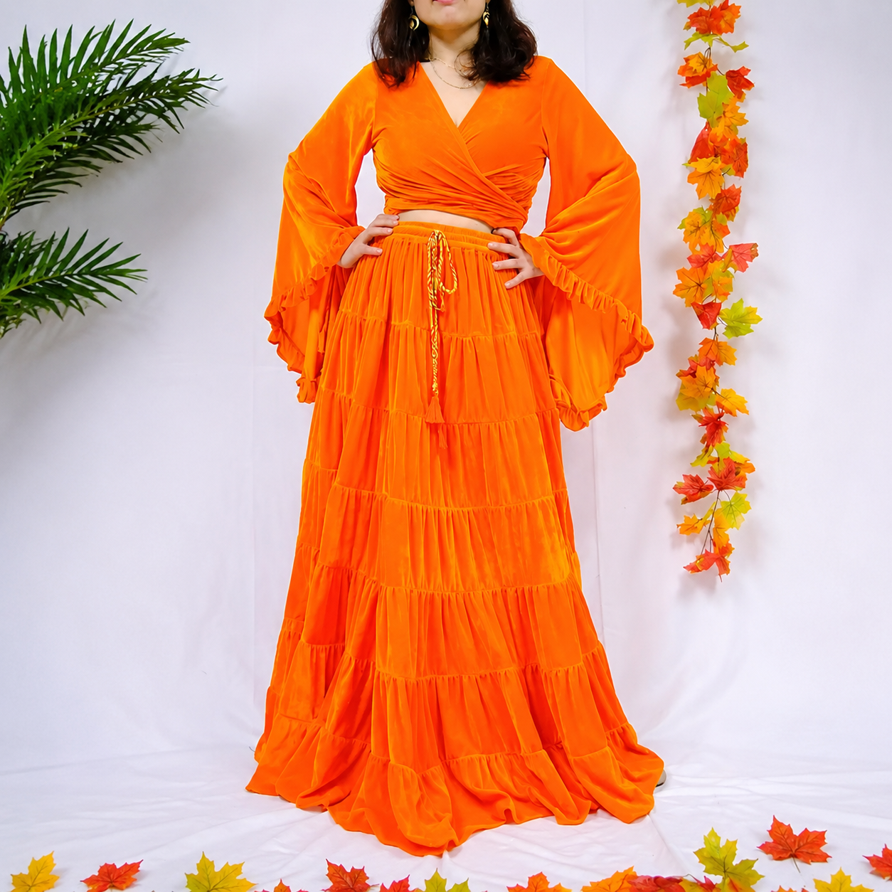 Casual Bohemian Velvet Flowy Maxi Skirt For Women