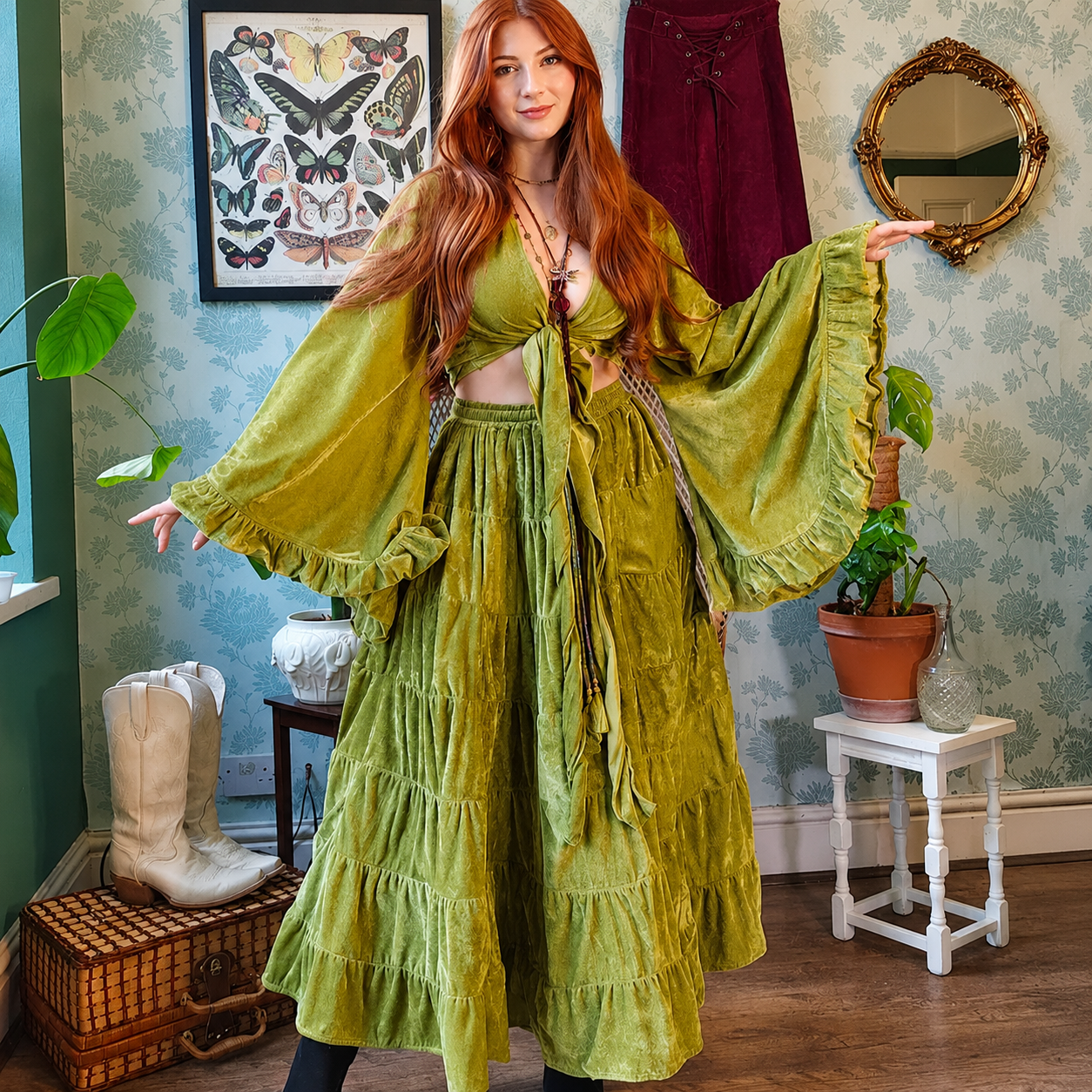 Casual Bohemian Velvet Flowy Maxi Skirt For Women