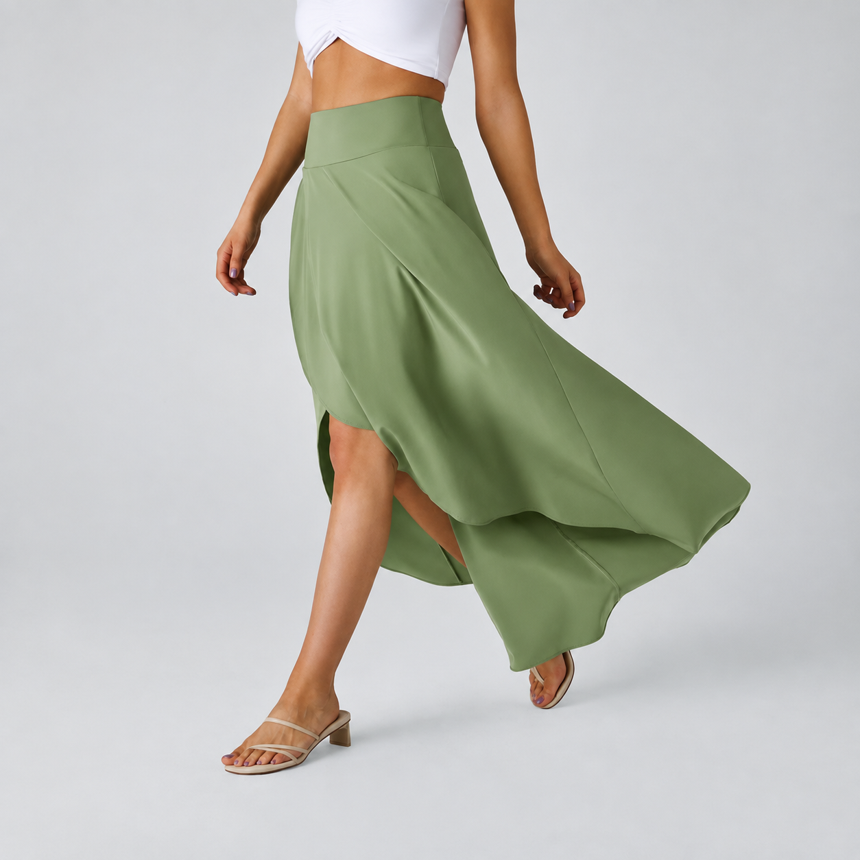 Casual Ruffle High Low Flowy Maxi Skirt For Women