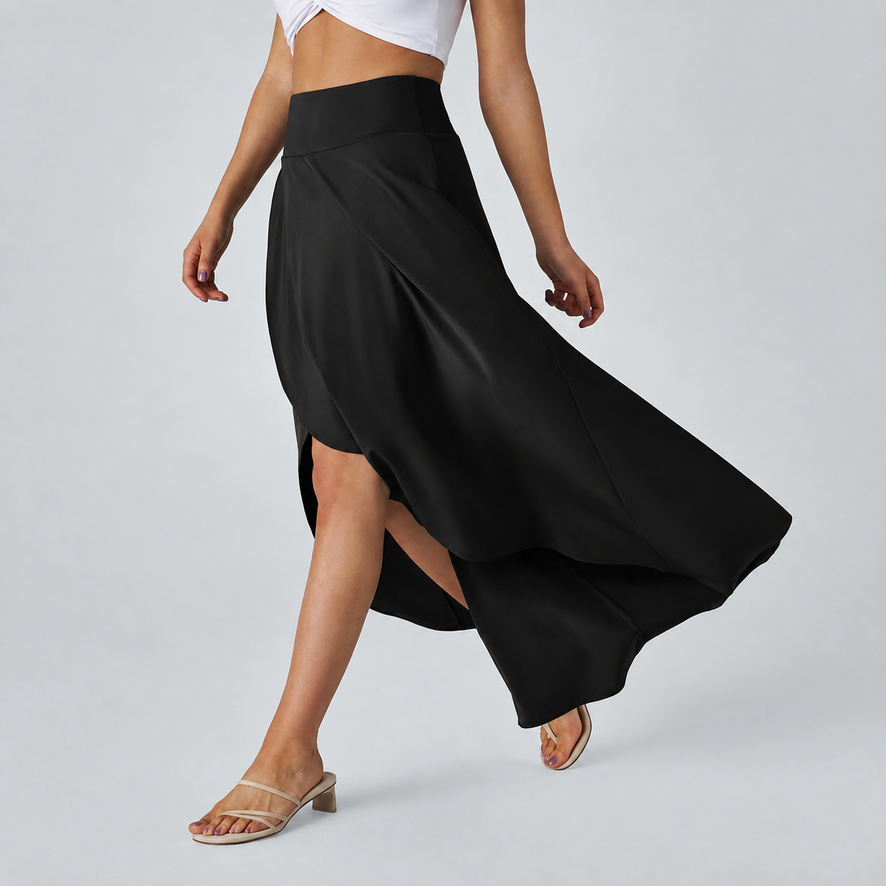 Casual Ruffle High Low Flowy Maxi Skirt For Women