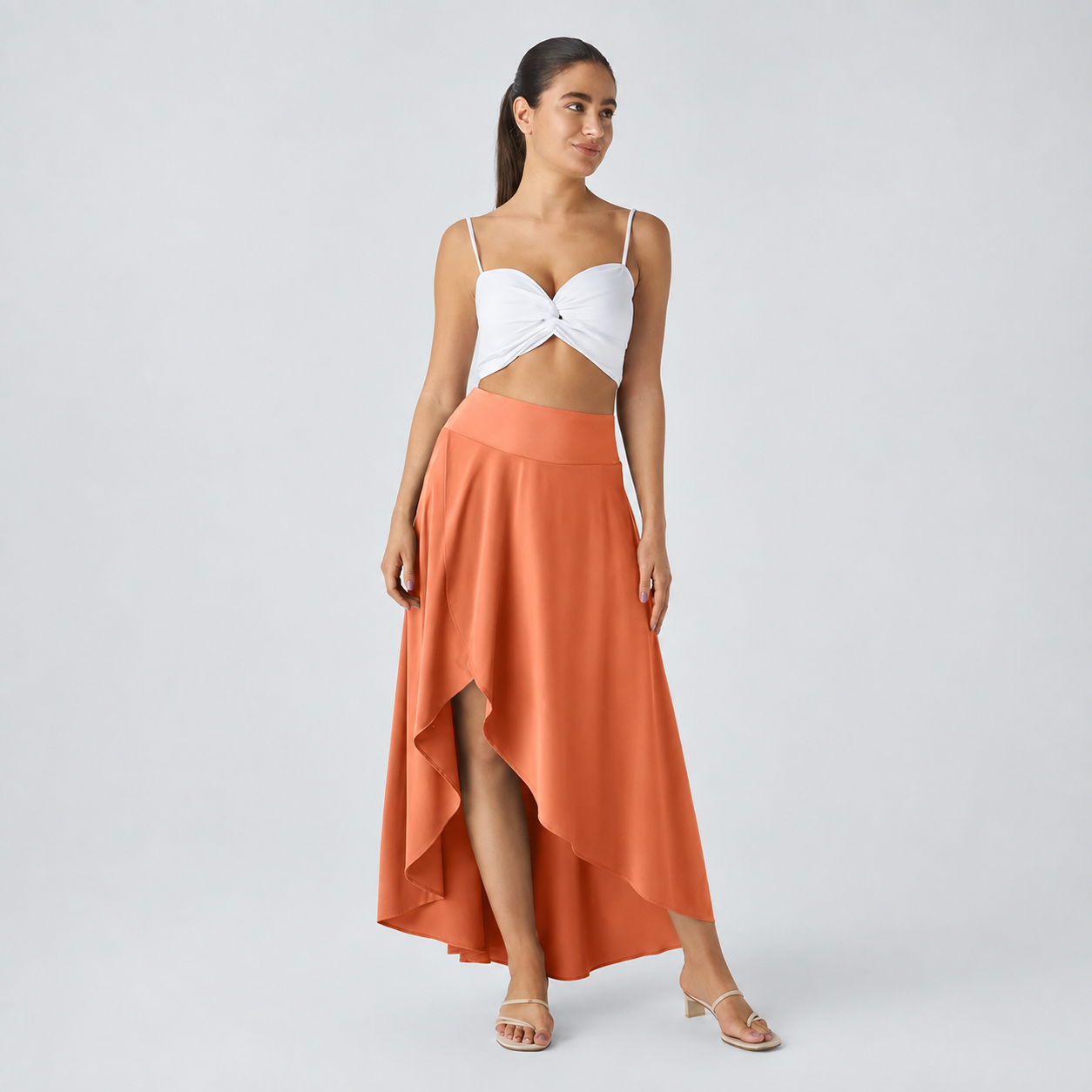 Casual Ruffle High Low Flowy Maxi Skirt For Women