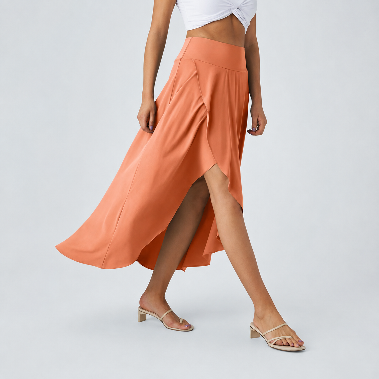 Casual Ruffle High Low Flowy Maxi Skirt For Women