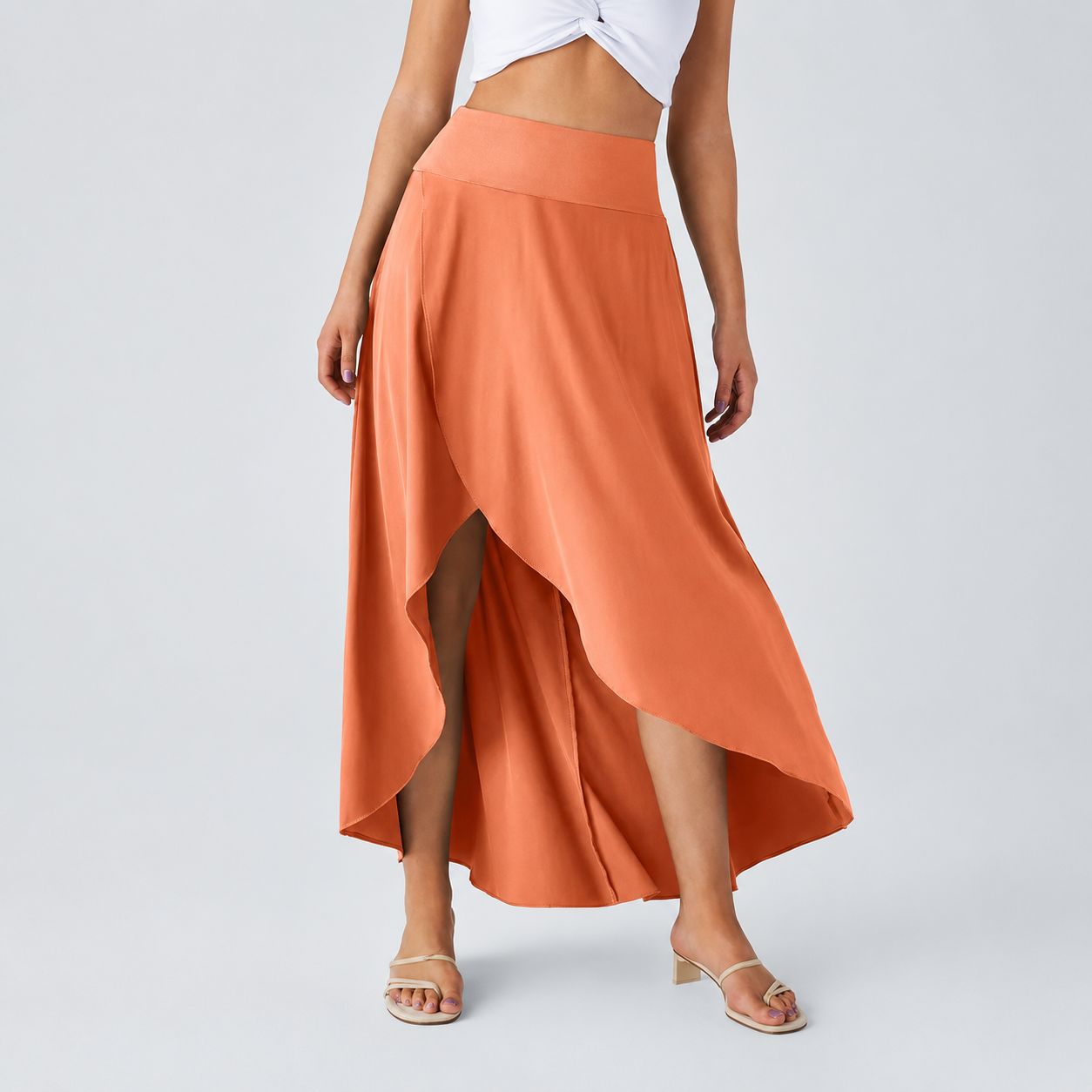 Casual Ruffle High Low Flowy Maxi Skirt For Women